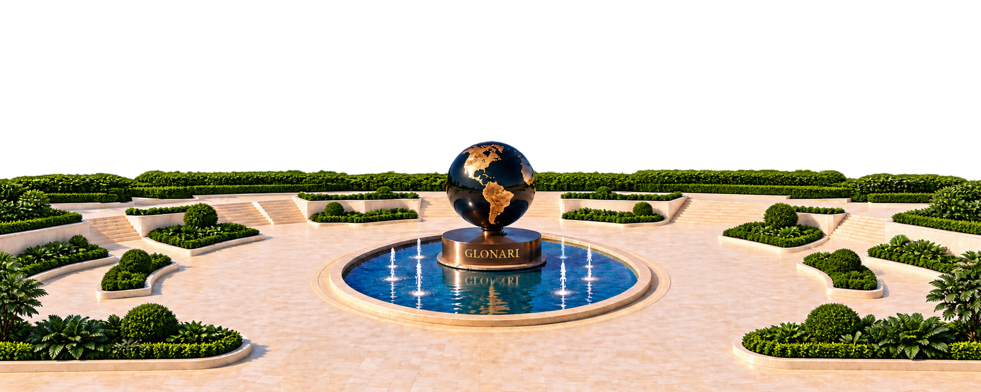 Plaza with Glonari globe fountain